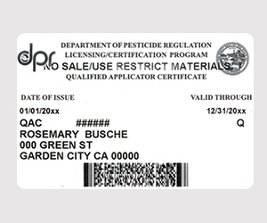 Example of a Qualified Applicator card issued by DPR